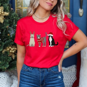 Kerstkatshirt, familie bijpassende kerstshirt, cadeau kattenliefhebber, kattenshirt, kattenkerst, kerstcadeau voor vrouwen, shirt zwarte kat