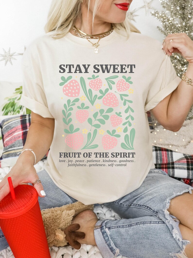 Boho Christian Strawberry Shirt, Fruits of the Spirit Bible Verse Shirt ...