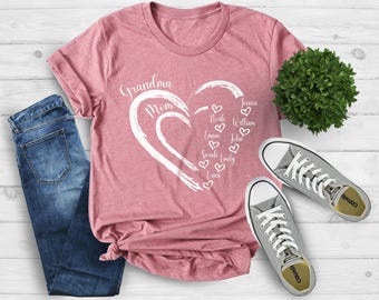 Custom Grandma Shirt, Personalized Grandma Shirt, Grandma Heart Shirt, Nana Shirt With Grandkids Name, Gift For Mama, Mother's Day Shirt
