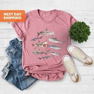 Watercolor Shark Shirts, Types Of Sharks Shirt, Illustrated T Shirt, Shark Gift Idea, Shark Species Tee, Hammerhead Shirt, Christmas Gift