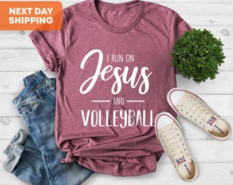 I Run On Jesus & Volleyball Shirt, Volleyball Shirt, Jesus T-Shirt, Christian Shirt, Coach Gift Shirt, Volleyball Coach Shirt, Faith Shirts
