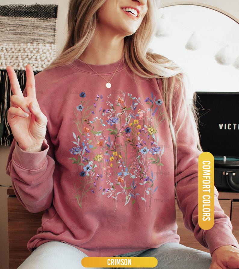 Vintage Pressed Flowers Sweatshirt, Comfort Colors® Boho Cottagecore ...