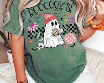Book Lover Ghost Shirt, Halloween gift for Teacher, Librarian Gift, Boooks Ghost Comfort Colors®, Books Boo, Girls Halloween Shirt