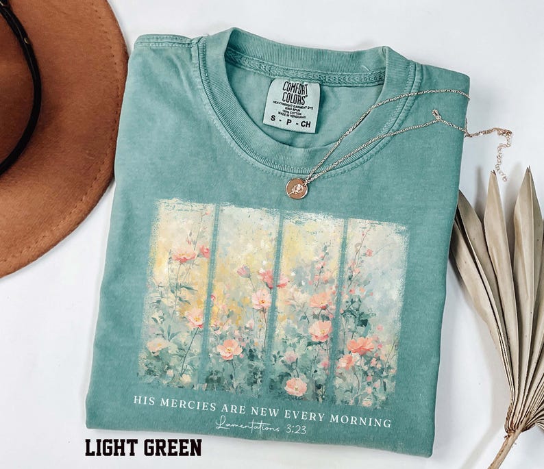 Comfort Colors® Christian Shirt His Mercies Are New Every Morning Bible Verse Shirt Religious Women Gift Floral Jesus Shirt,Faith Christian image 2