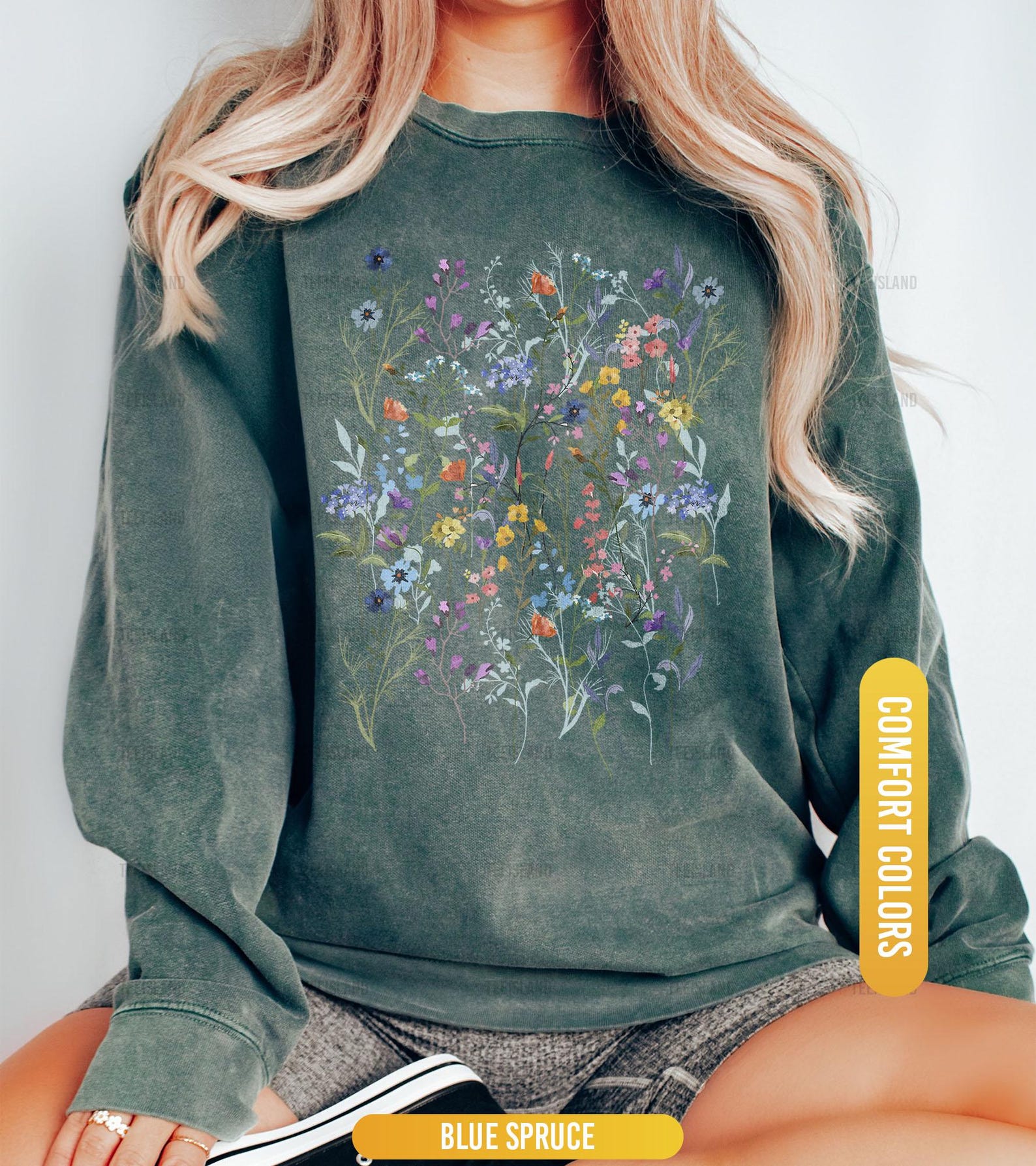 Vintage Pressed Flowers Sweatshirt, Comfort Colors® Boho Cottagecore ...