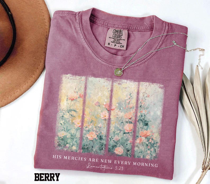 Comfort Colors® Christian Shirt His Mercies Are New Every Morning Bible Verse Shirt Religious Women Gift Floral Jesus Shirt,Faith Christian image 5