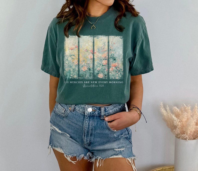 Comfort Colors® Christian Shirt His Mercies Are New Every Morning Bible Verse Shirt Religious Women Gift Floral Jesus Shirt,Faith Christian image 8