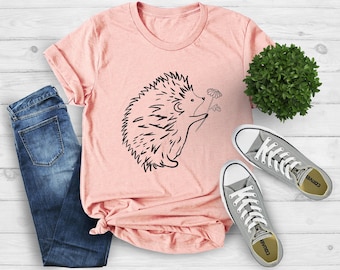 Hedgehog And Flower Shirt, Hedgehog Lover Shirt, Animal Lover Shirt, Hedgehog Shirt, Hedgehog T-Shirt, Hedgehog Gifts, Cute Hedgehog