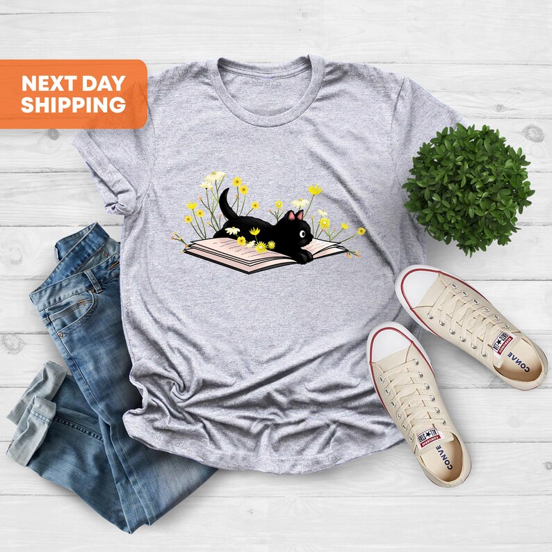 Cute Book Cat Shirt, Cat Shirt, Cute Reading Shirt, Books Shirt, Cute Cat Shirt, Reading Shirt, Book Lover, Cat Tshirt, Book Lover Gift image 4