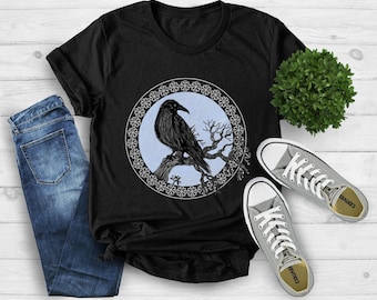 Raven Lover Shirt, Viking Scandinavian Tree Shirt, Viking Gift For Men, Raven Woman Shirt, Raven Shirt, Bird Lover Gift, Bird Crow Shirt