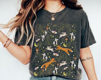 Forest Friends Comfort Colors® TShirt, Forest Animals T-Shirt, Cottagecore Shirt, Summer Shirt, Mystical Shirt, Mushroom Shirt, Nature Shirt