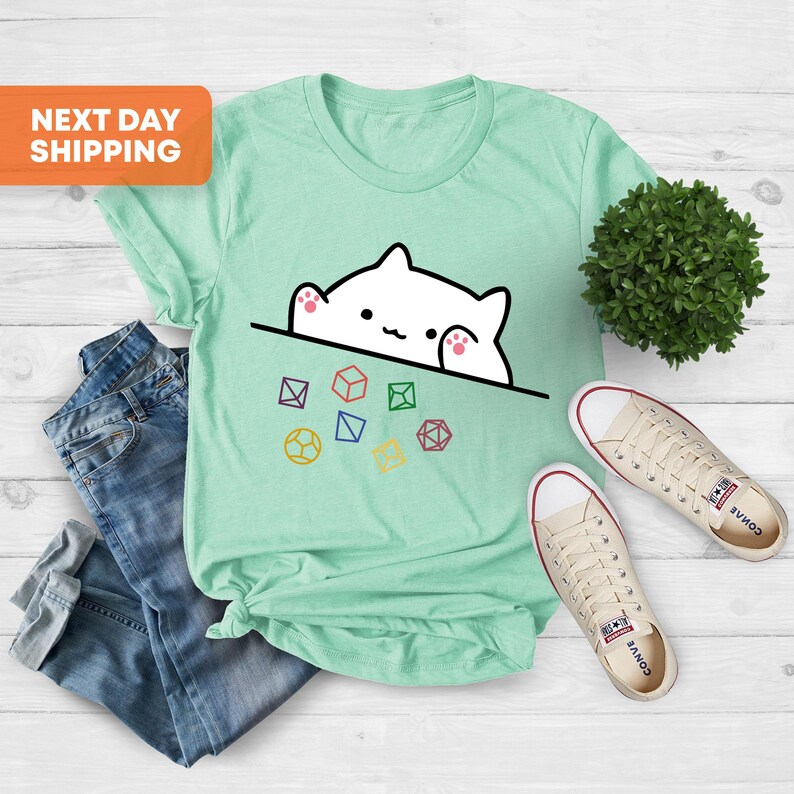 Camiseta de gato lanzando dados, Dungeon Master, RPG de mesa, divertida, Bongo Cat Dice, regalo para amantes de los gatos, juegos de mesa imagen 4