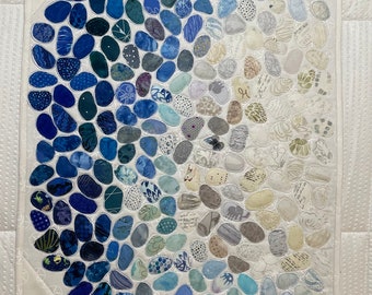 Large Quilted wall hanging! Beautiful Sea Glass theme! Appliqué style free motion quilting in corners! seaside blue  (13)