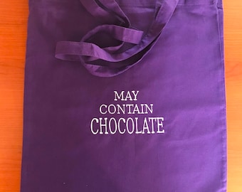 Embroidered tote bag, may contain chocolate, personalised, reusable,  Easter egg hunt, Easter chocolate gifts,