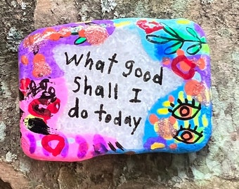 Kindness Stone, What Good Shall I Do Today, Star, 1.75 Inch Santorini Rock