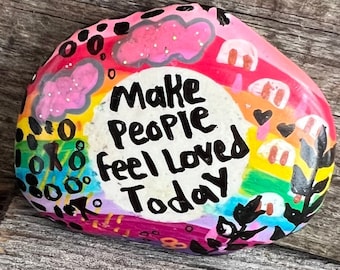 One of a Kind Original Artwork, Rainbow Painted Rock, Make People Feel Loved Today, 2 Inch Rainbow Painted Rock