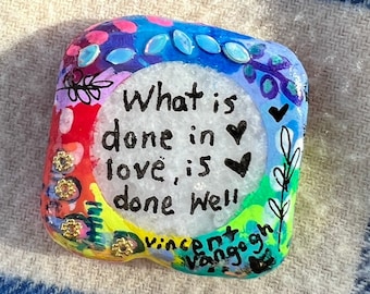 Hand-Painted Santorini Rock Art: Van Gogh Love Quote, 1.5 Inch