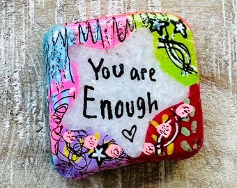 Empowering 1.5-Inch Santorini Rock - Artistic Inspiration to Remind You: "You Are Enough"!