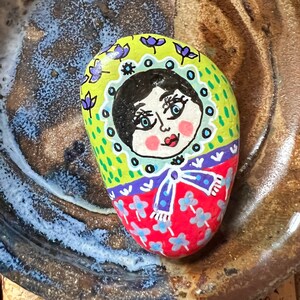 Hand Painted Stone Matryoshka Design, 2.5-Inch Painted Rock