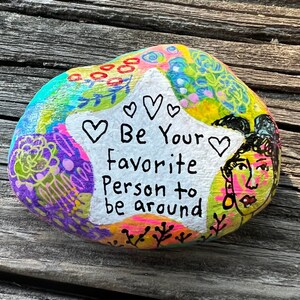 Hand-Painted Art Rock: Star Lady Face, Inspirational Stone (3.5-Inch)
