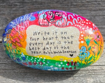 Rainbow Rock: Ralph Waldo Emerson Quote - Inspirational Hand-Painted Art, 5.25-Inch Heartfelt Reminder