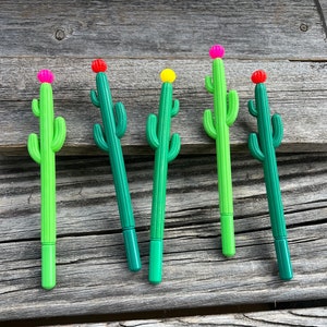 5 stylos à bille à encre gel, revêtement fin, noir, 0,5 mm, cactus, rollerball