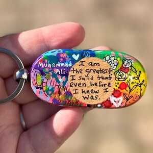 Muhammad Ali Hand-Painted Keychain: Inspirational Quote Charm (2 inches)