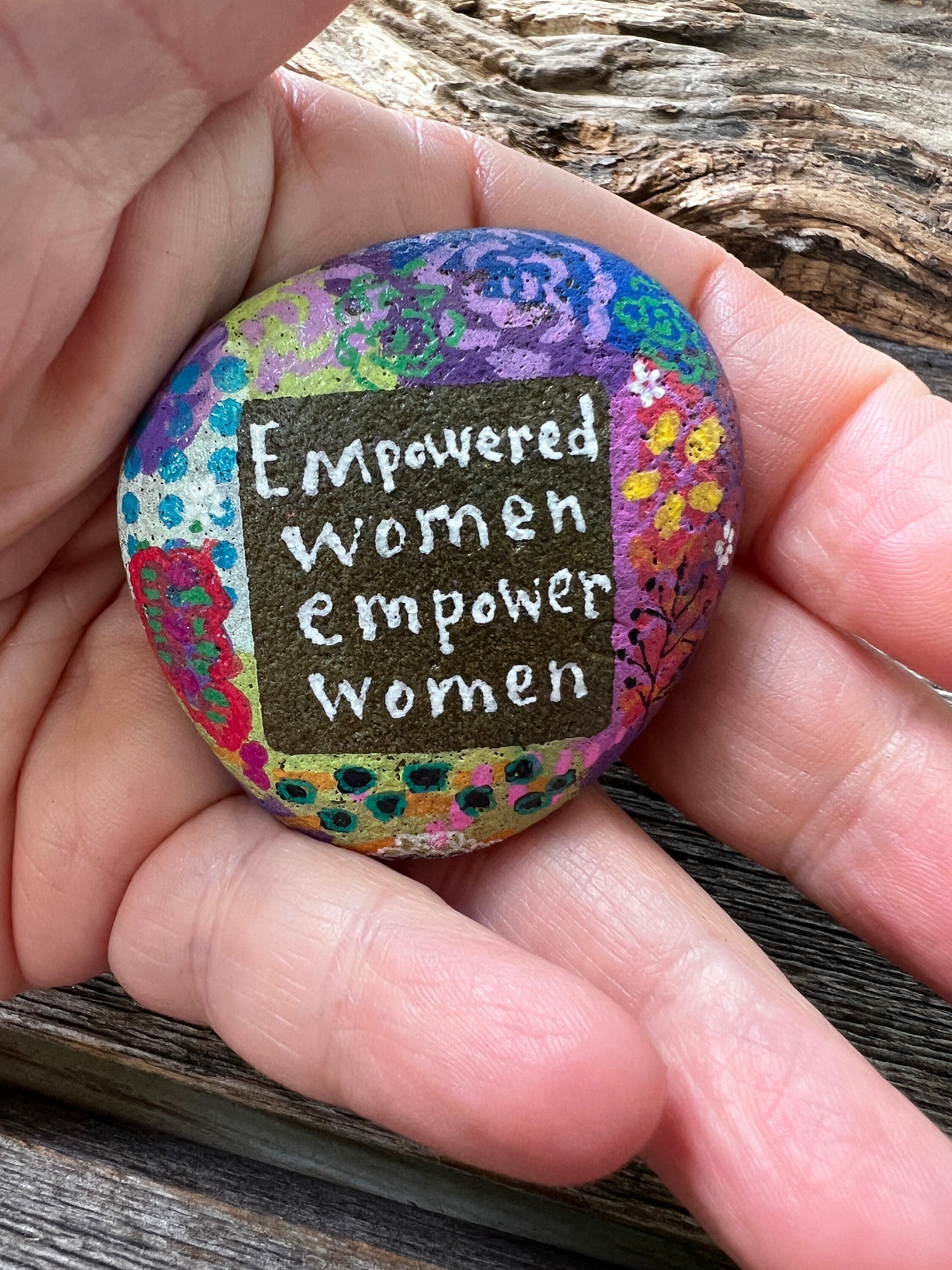 Hand-painted Empowerment Rock: Floral Design, Empowered Women Quote 1.8 ...