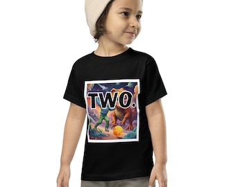 Toddler Short Sleeve Tee | Two Space and Chasing Dinosaurs | Birthday Shirts Boys | Boys Space Second Birthday