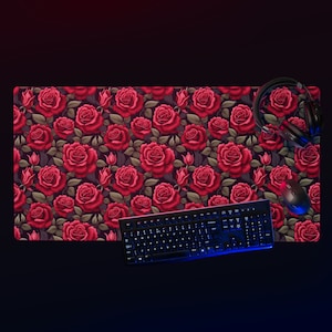 ゲーミングマウスパッド | ゲーマーガール | 花柄 | 赤いバラのテーマ