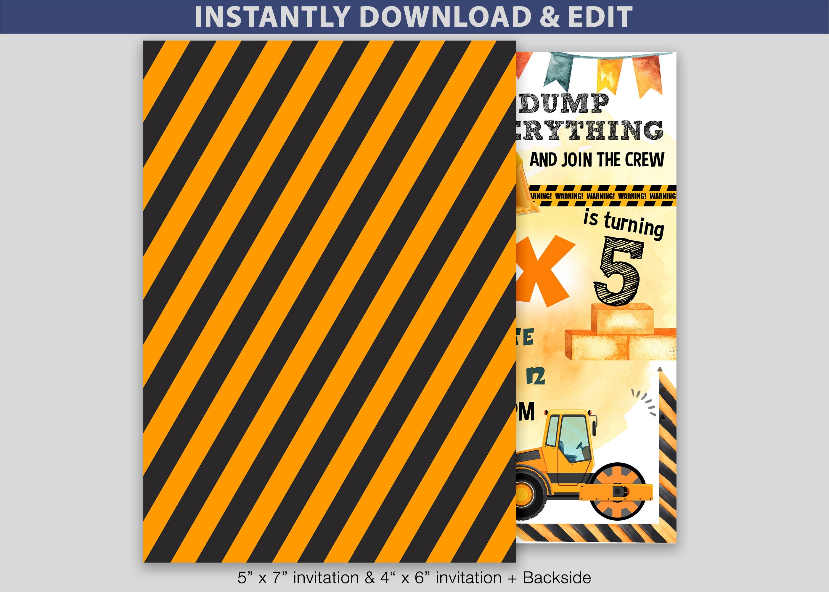 Construction Birthday Invitation Printable Template, Editable Birthday Invitation Etsy