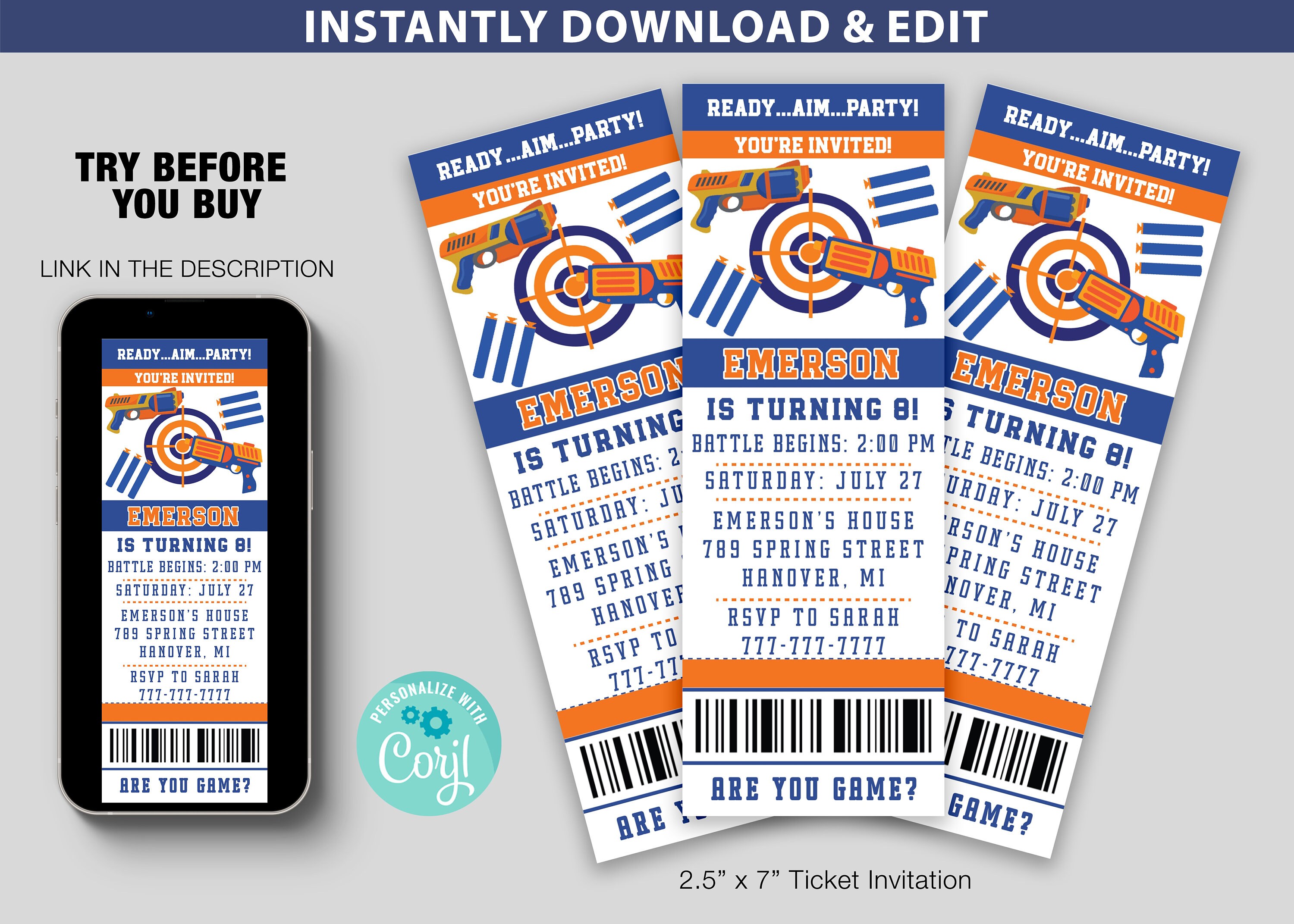 Nerf Birthday Party Invitation Printable Template Editable - Etsy Canada