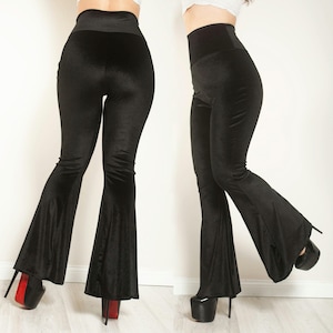 Velvet Bell Bottoms Pants, Super High Waisted Flares for Festivals, Rave, Hippie, Boho Style Clothing.