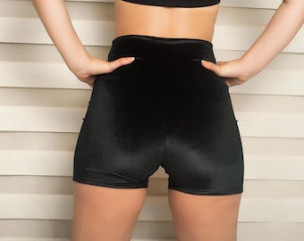 High Waisted Velvet Yoga Shorts: Dancewear, Sportswear, Festival Bottoms.