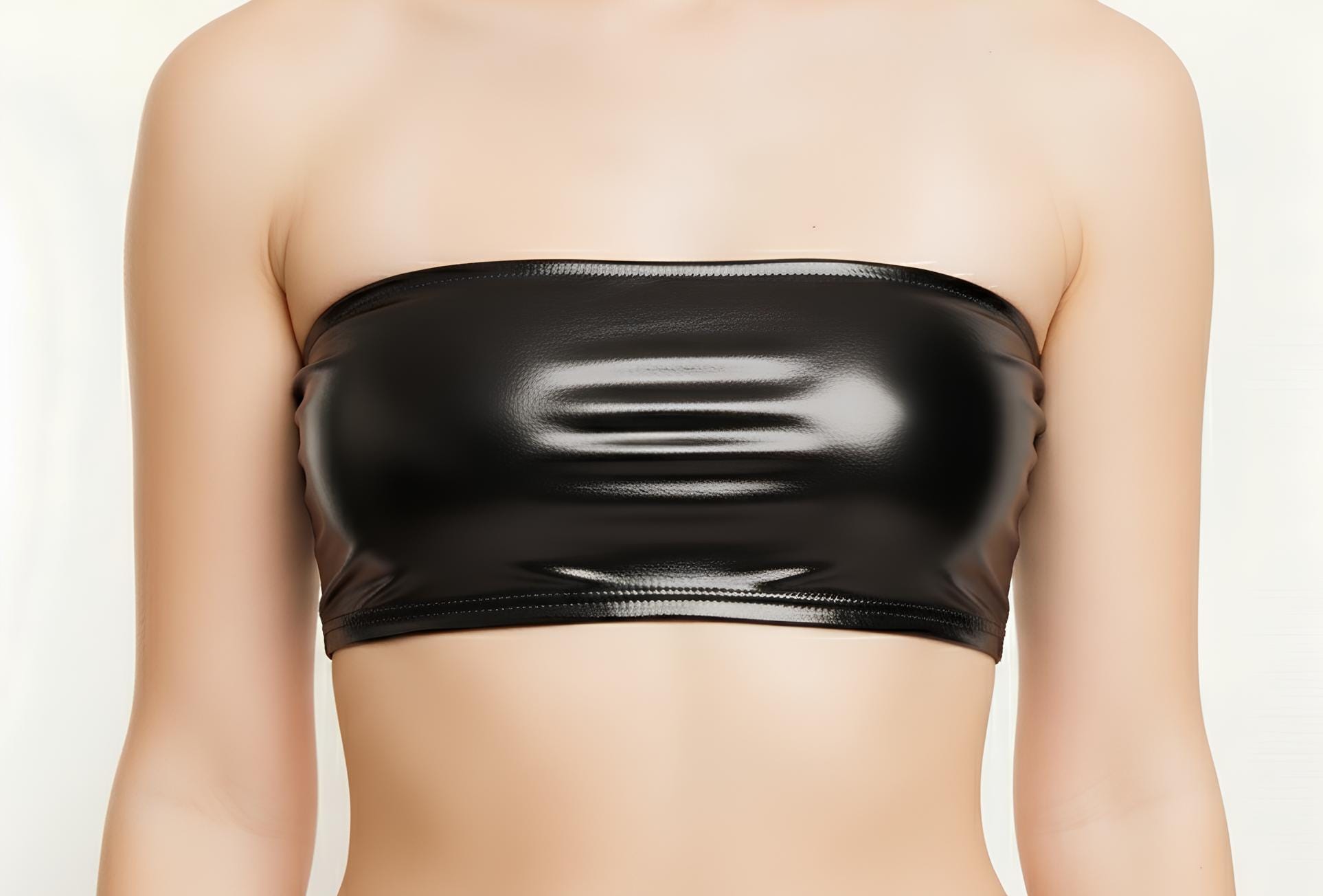 Reggiseno A Fascia Metallico Donna Senza Spalline - Crop Top Lucido Per Danza, Rave E Festival - Colore Argento - Morbido E Traspirante - Taglie S