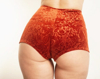 Velvet Booty Shorts - less cheeky, high waisted, poledance  shorts, can be also made in vegan leather or metallic spandex