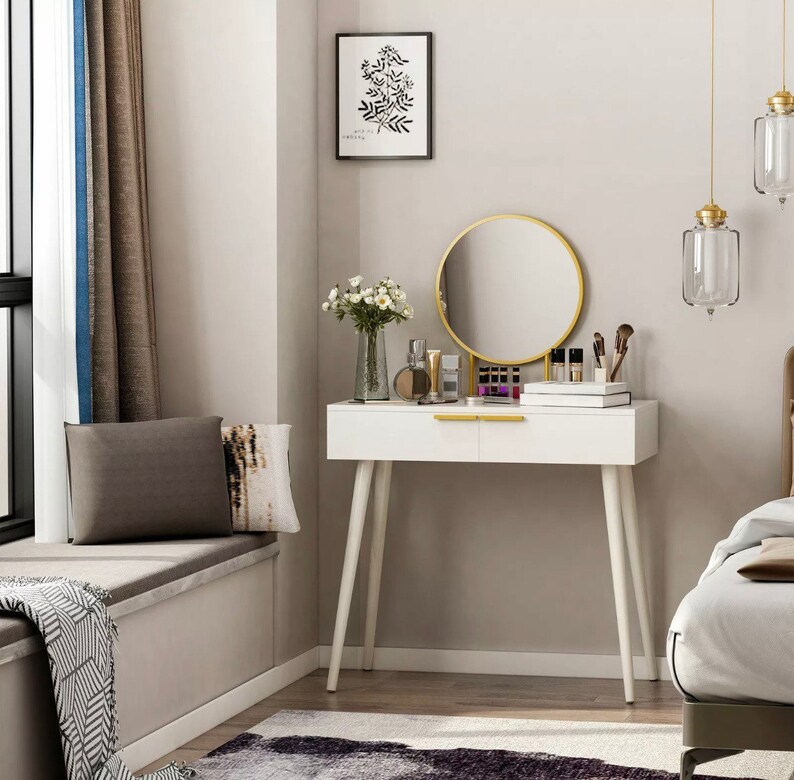 White and Gold Dressing Table Mirror Vanity Etsy UK