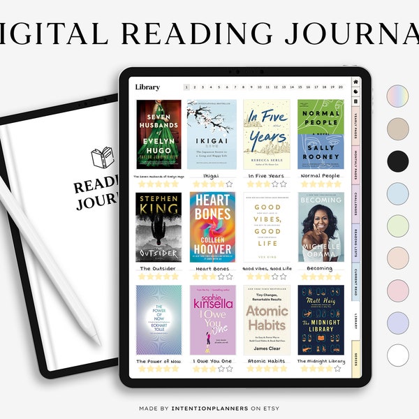 Agenda numérique de suivi de livres de livres de lecture Agenda de lecture Amoureux des livres, iPad, tablette, hypertexte, lecteur de modèles Android, notabilité GoodNotes