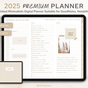 2025 Digital Planner Premium All In One Minimalist Horizontal Dated Daily | iPad | Hyperlinked | Suitable for GoodNotes, Notability, etc.