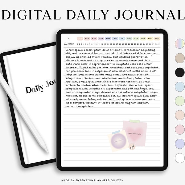 Daily Digital Journal | Minimalist design | 365 diary pages | Hyperlinked | iPad | Suitable for GoodNotes, Notability, etc.