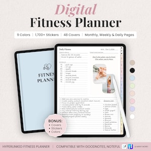 Digital Fitness Planner for iPad | Workout, Meal & Calorie Tracker | Hyperlinked Goodnotes PDF