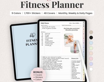 Digital Fitness Planner for iPad | Workout, Meal & Calorie Tracker | Hyperlinked Goodnotes PDF
