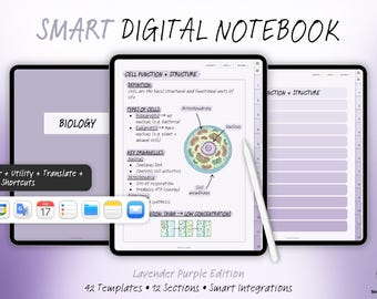 Digital Student Notebook in Lavender Purple | Goodnotes Notebook | Student Planner for Note Taking | Notebook Template