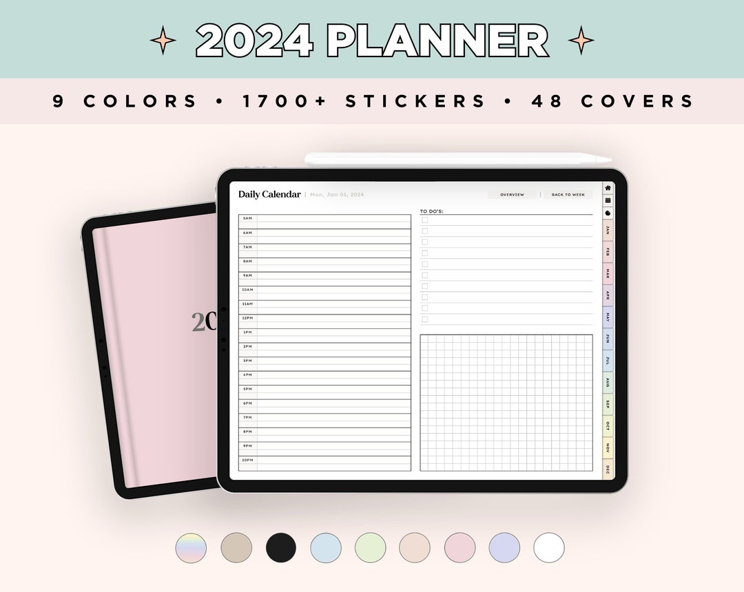 2024 Digital Planner Year Minimalist Horizontal Dated Daily iPad Tablet ...