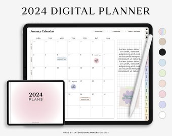 2024 Digitaler Planer Jahr Minimalistisch Horizontale Dating Ipad Tablet Hyperlinked Template Bunt Journal Android GoodNotes Notability