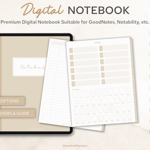 Digital Notebook with tabs | Lined, Grid, Dotted | Students | Minimalist design | Hyperlinked | iPad | Suitable for GoodNotes, Notability