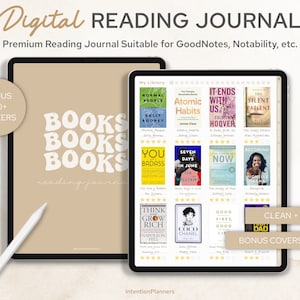 Diario di lettura digitale, tracker e pianificatore / Design minimalista / Collegamento ipertestuale / iPad / Adatto per GoodNotes, Notability, ecc.