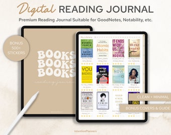 Digital Reading Journal: Minimalist Book Tracker for GoodNotes, Notability (500+ Stickers)
