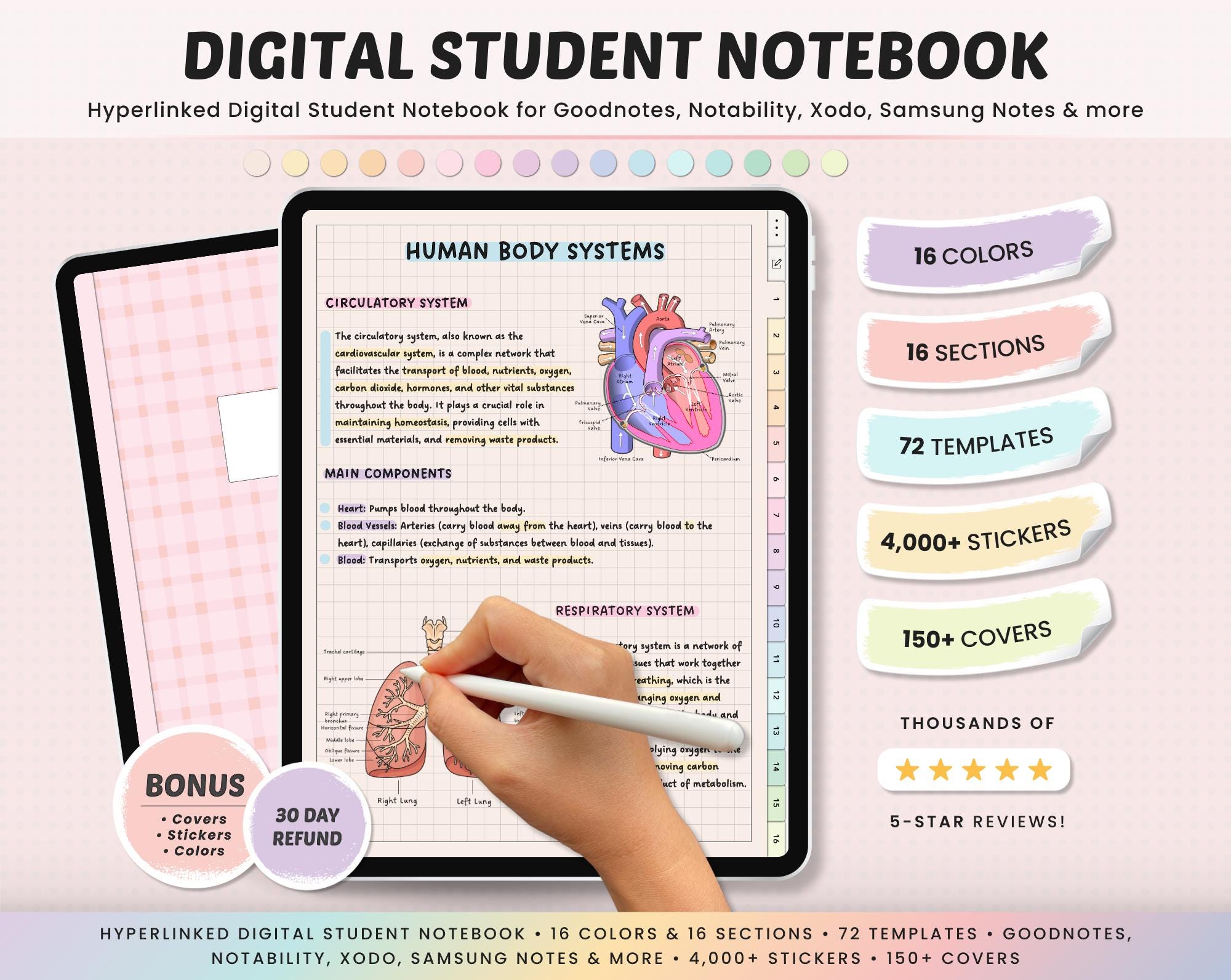 Digital Student Notebook: Cornell Notes, Stickers, Covers (Goodnotes, iPad, Tablet) (Digital Download)