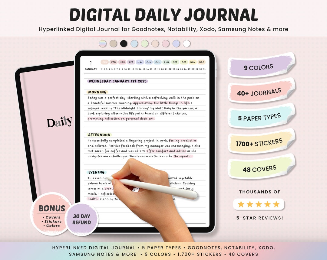 Digital Daily Journal Template for Goodnotes, Minimalist Gratitude ...
